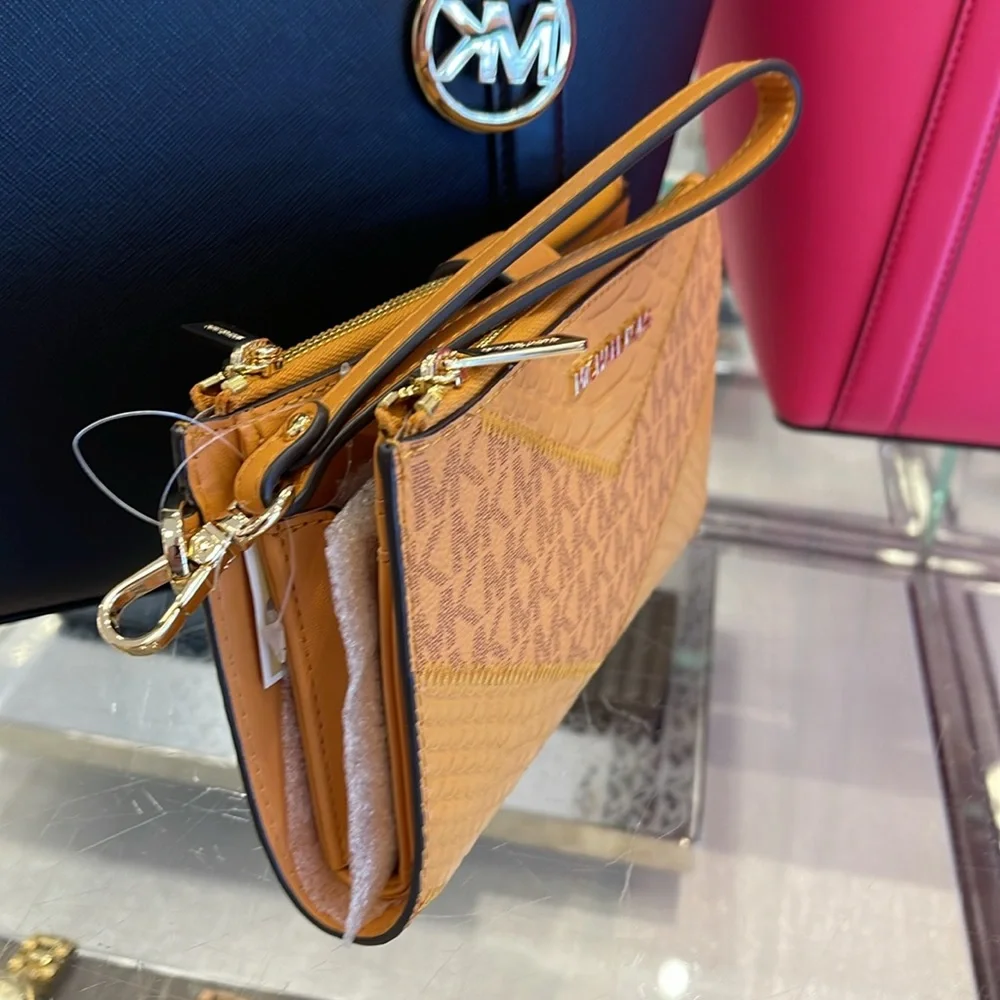 MICHAEL KORS JST LG DOUBLE ZIP WRISTLET WALLET PHONE HOLDER Cider Multi NWT